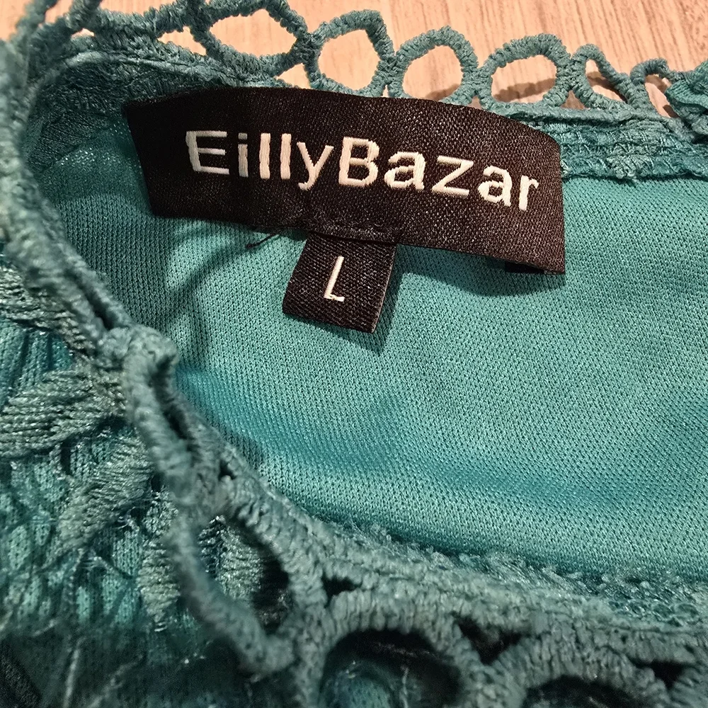 Eilly Bazar Bell Sleeve Scallop Hem Guipure Lace Fitted Dress Teal Size Large. - Picture 9 of 13